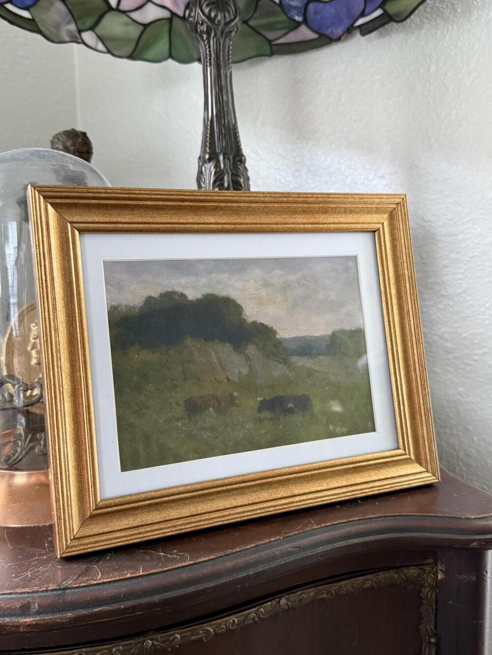 Vintage Cows Landscape Scenery Art Print Framed